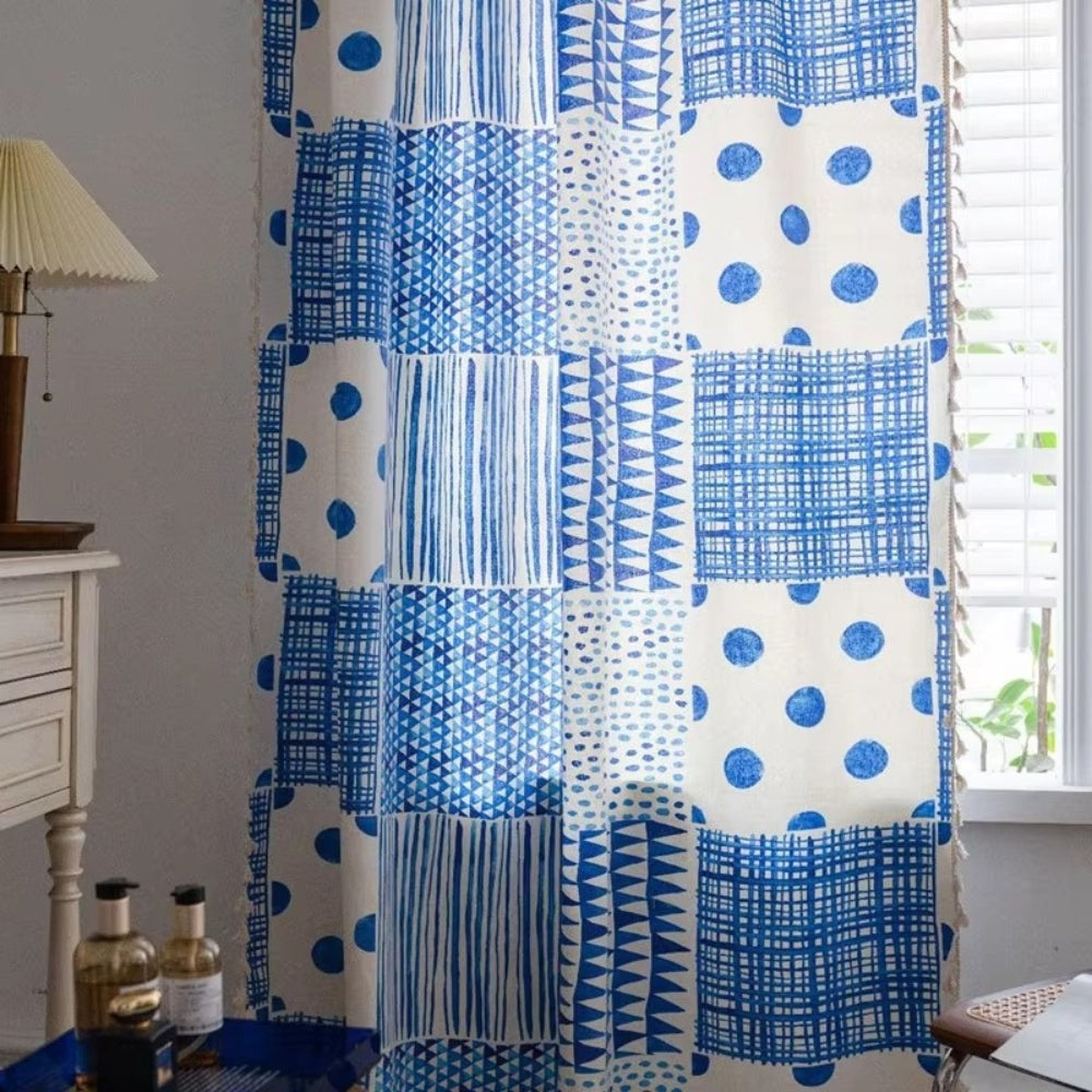 Vorhang Patchwork geometrisch Blau verdunkelnd