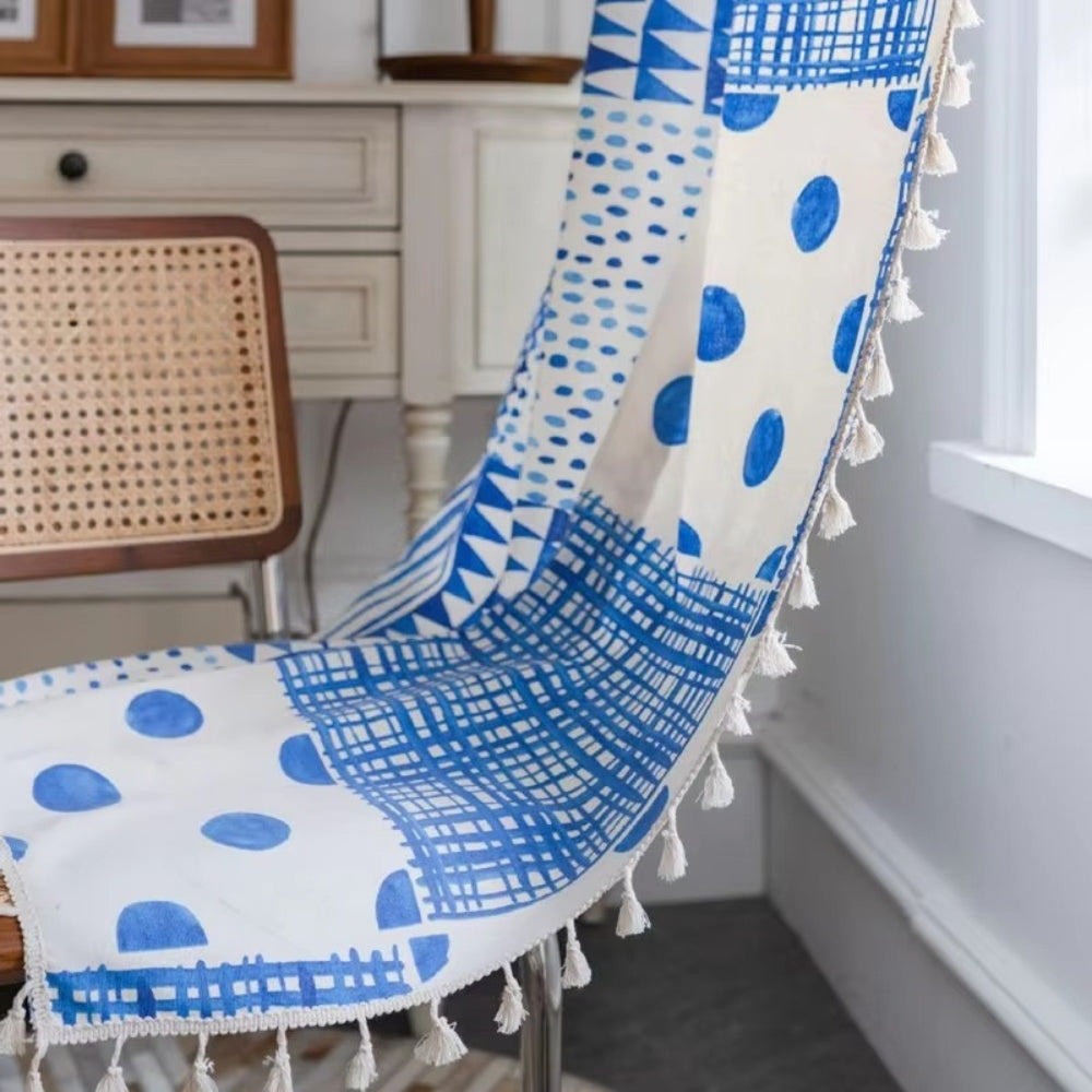 Vorhang Patchwork geometrisch Blau verdunkelnd