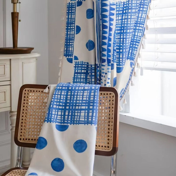 Vorhang Patchwork geometrisch Blau verdunkelnd