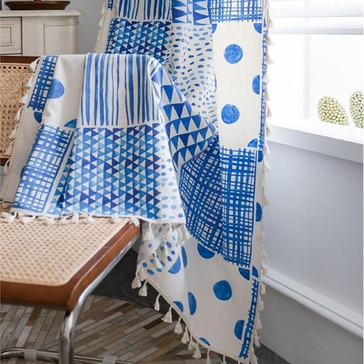Vorhang Patchwork geometrisch Blau verdunkelnd
