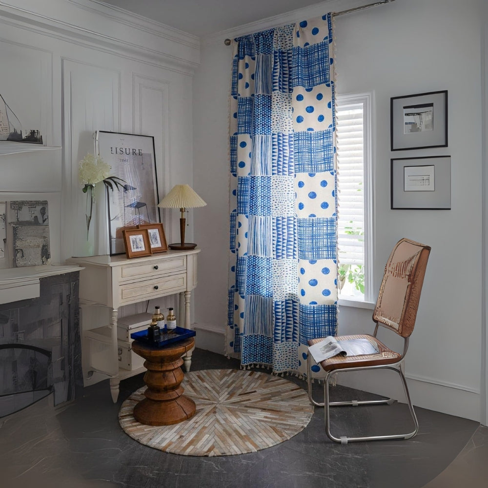 Vorhang Patchwork geometrisch Blau verdunkelnd