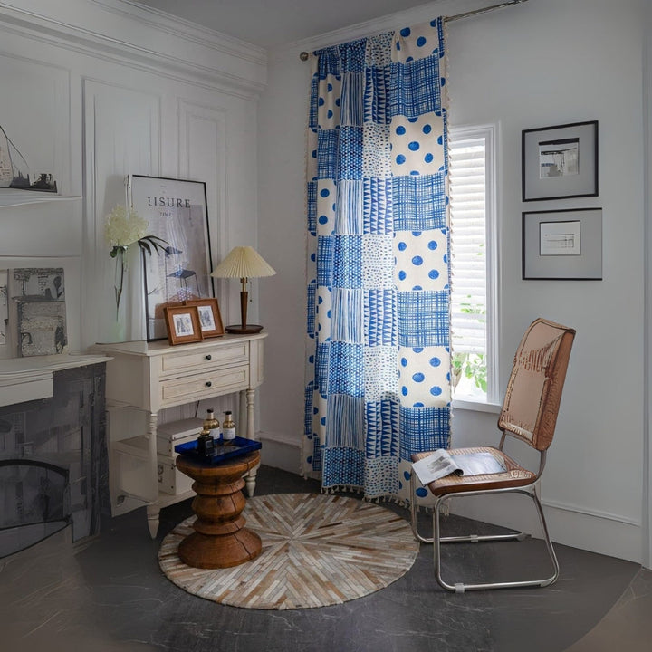 Vorhang Patchwork geometrisch Blau verdunkelnd