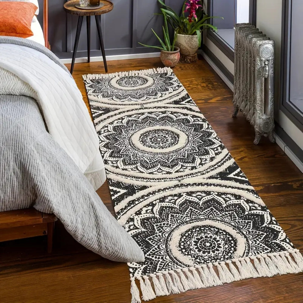 Boho-Läufer in Schwarz und Creme