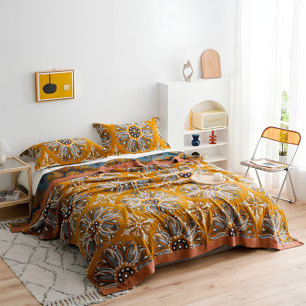 Wendedecke aus Baumwolle mit Boho-Blumenmuster