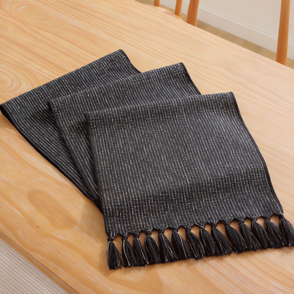 Leinen-Tischläufer mit Quasten 33 x 180 cm