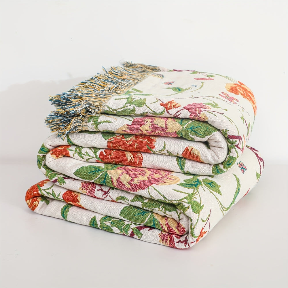 Wendbare Baumwoll-Tagesdecke mit Vögeln und Blumen 200 x 230 cm