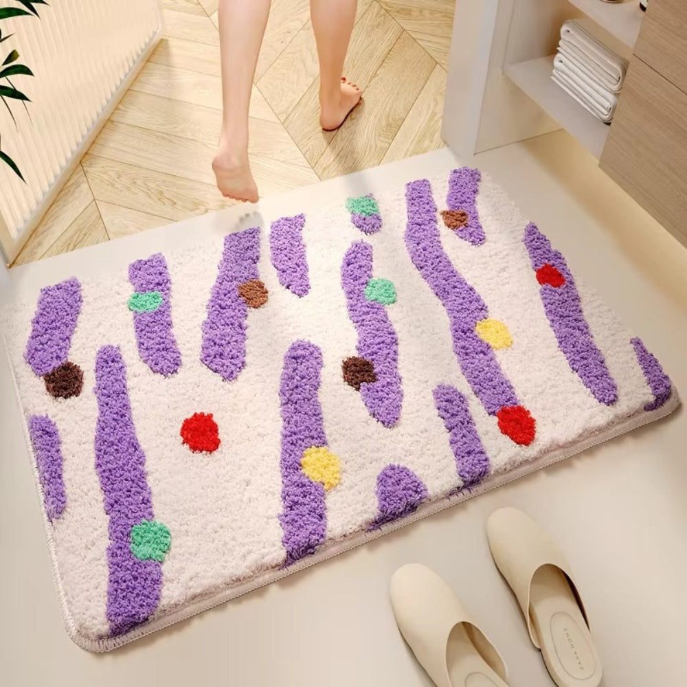 Tapis de bain à vagues et pois colorés