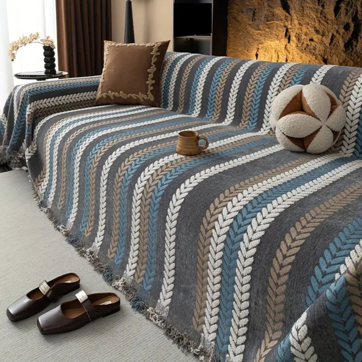 Sofaüberwurf Chenille Streifen