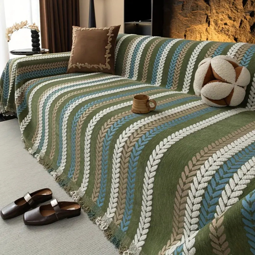 Sofaüberwurf Chenille Streifen