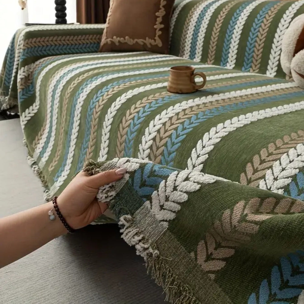 Sofaüberwurf Chenille Streifen