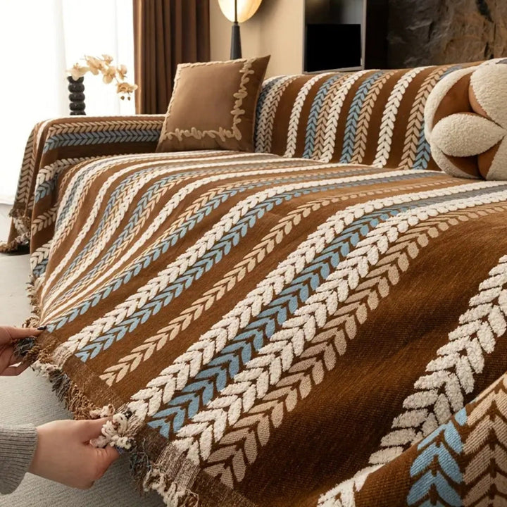 Sofaüberwurf Chenille Streifen