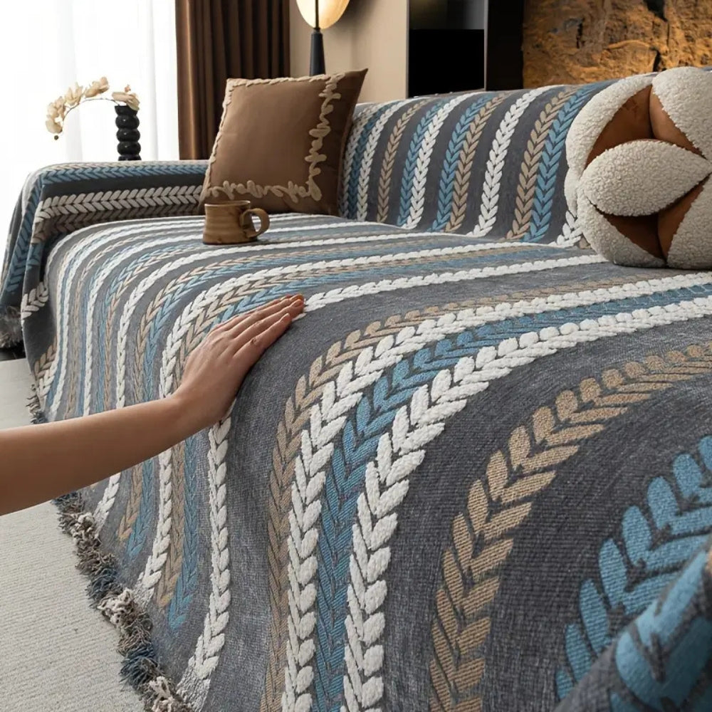 Sofaüberwurf Chenille Streifen