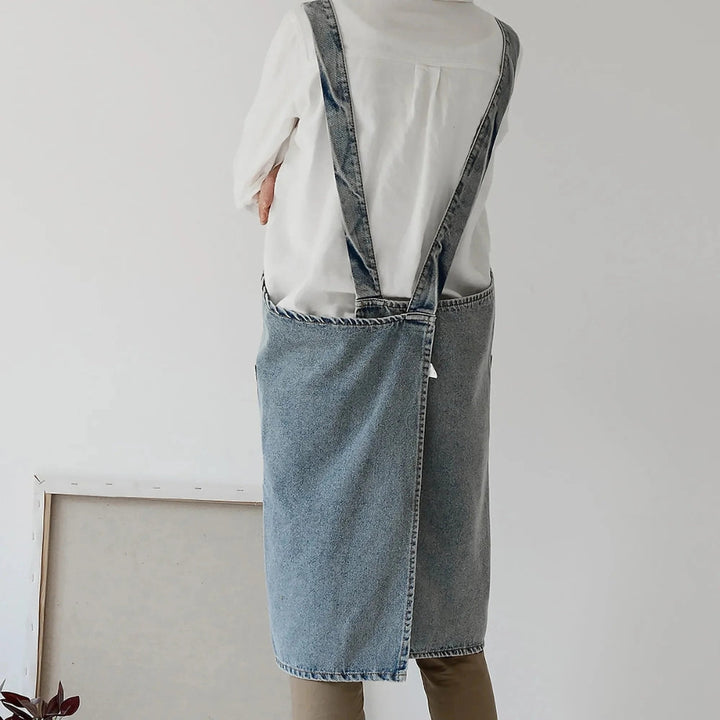 Tablier en denim de coton à poches