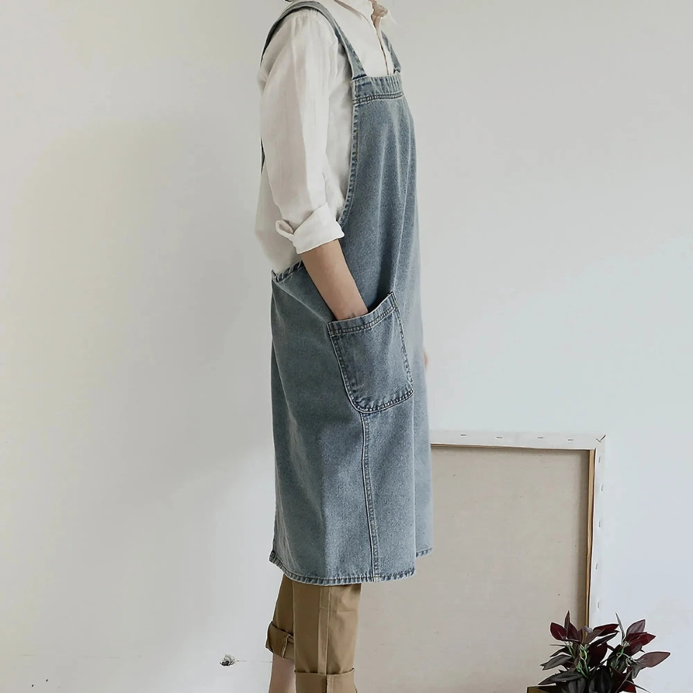 Tablier en denim de coton à poches