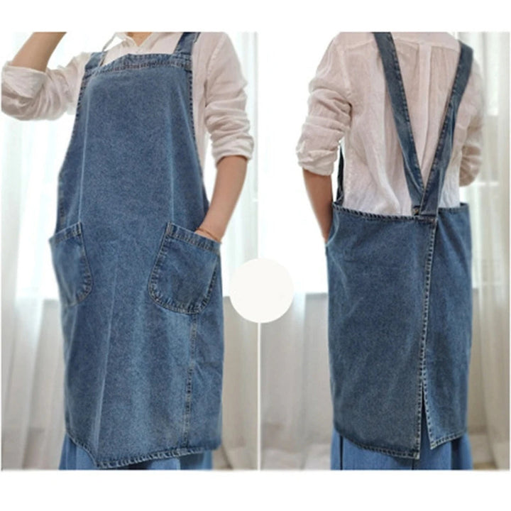 Tablier en denim de coton à poches