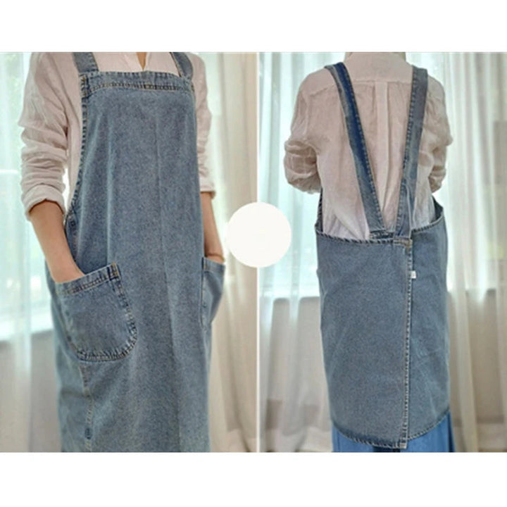 Tablier en denim de coton à poches
