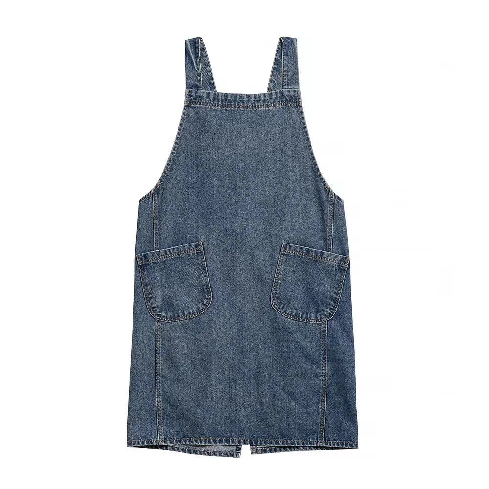 Tablier en denim de coton à poches