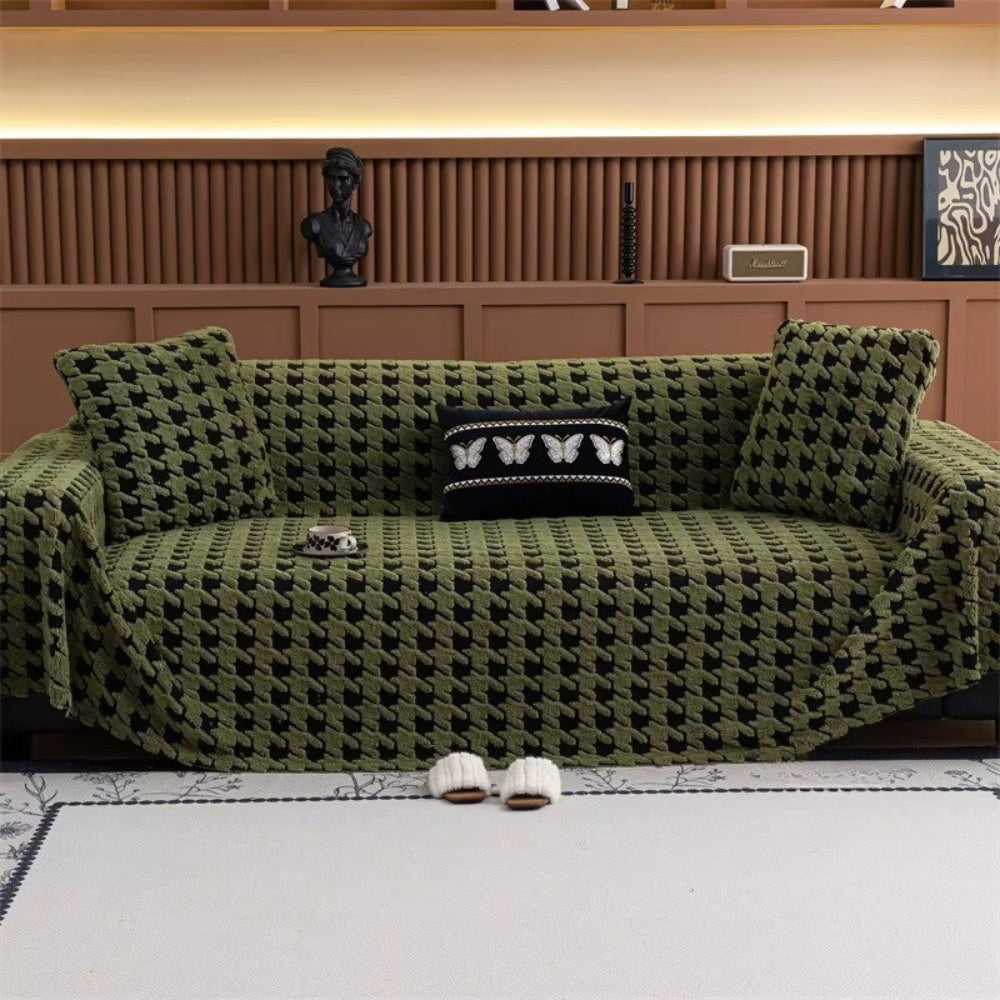 Sofaüberwurf Plüsch Hahnentritt
