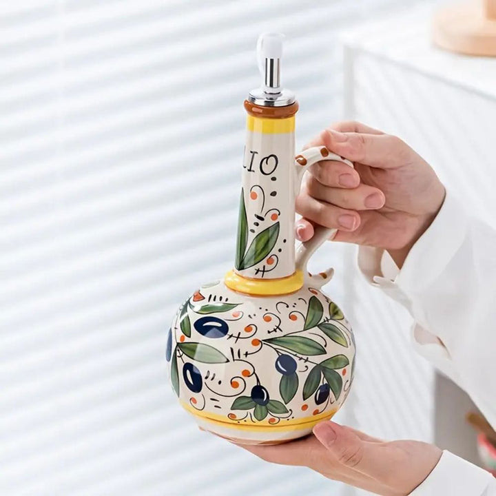Kompakte Ölflasche aus Keramik, handbemalt