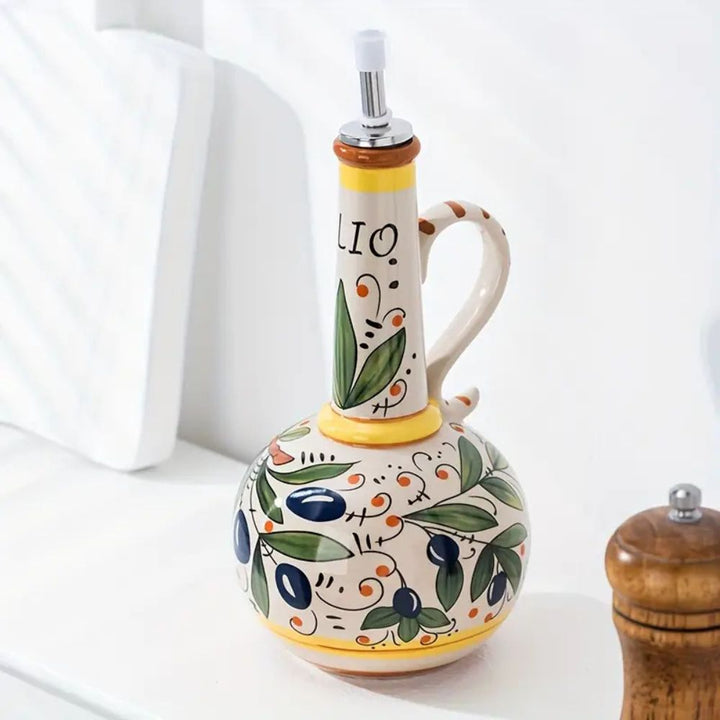 Kompakte Ölflasche aus Keramik, handbemalt
