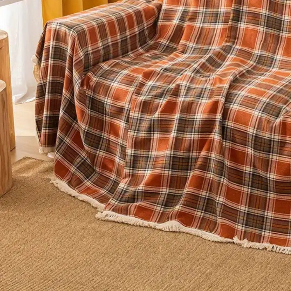 Sofaüberwurf Karo Herbsttöne