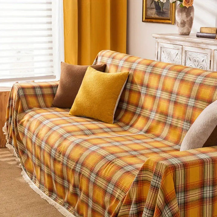 Sofaüberwurf Karo Herbsttöne