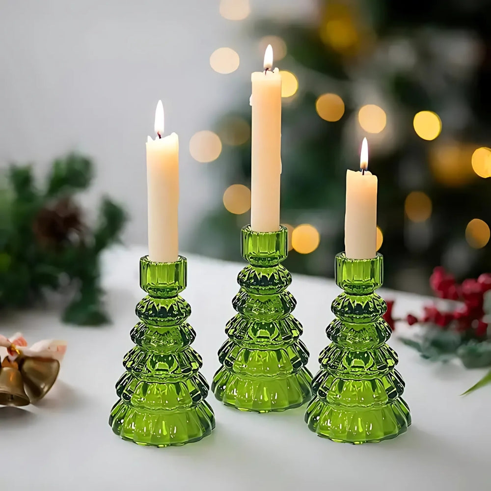 Kerzenhalter Glas Tannenbaum 3er-Set
