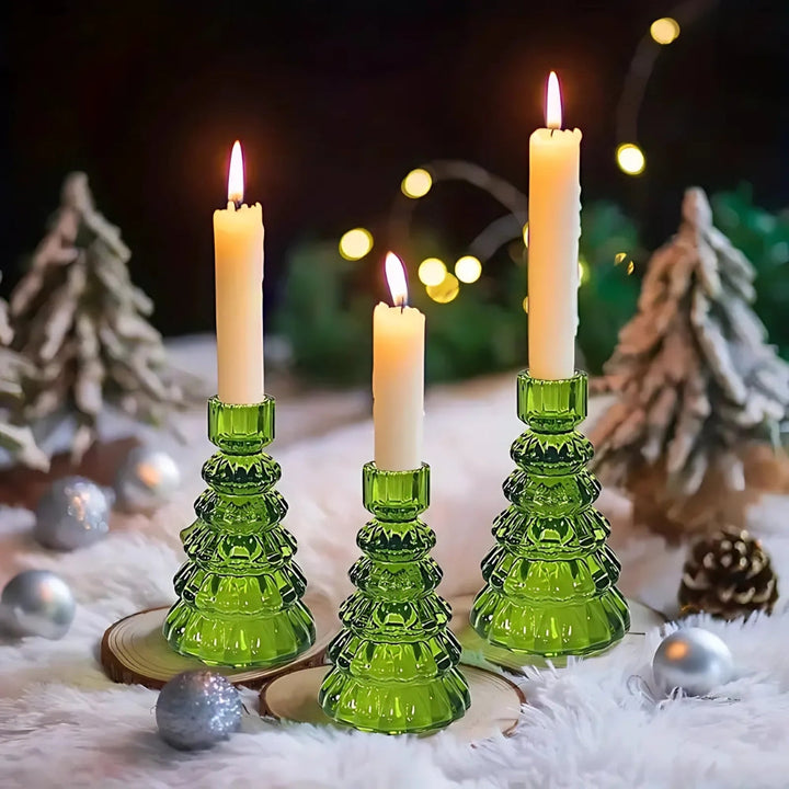 Bougeoirs en verre sapin, lot de 3