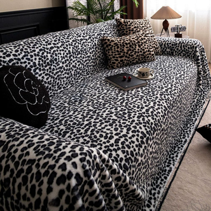 Sofaüberwurf Leopardenmuster Plüsch