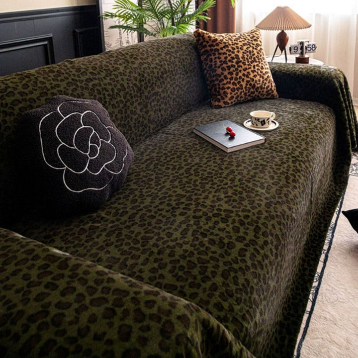 Sofaüberwurf Leopardenmuster Plüsch
