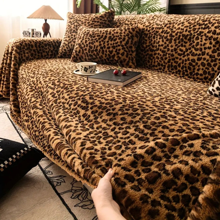 Sofaüberwurf Leopardenmuster Plüsch