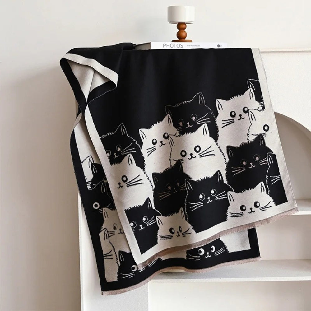 Schal Jacquard Katzenmotiv