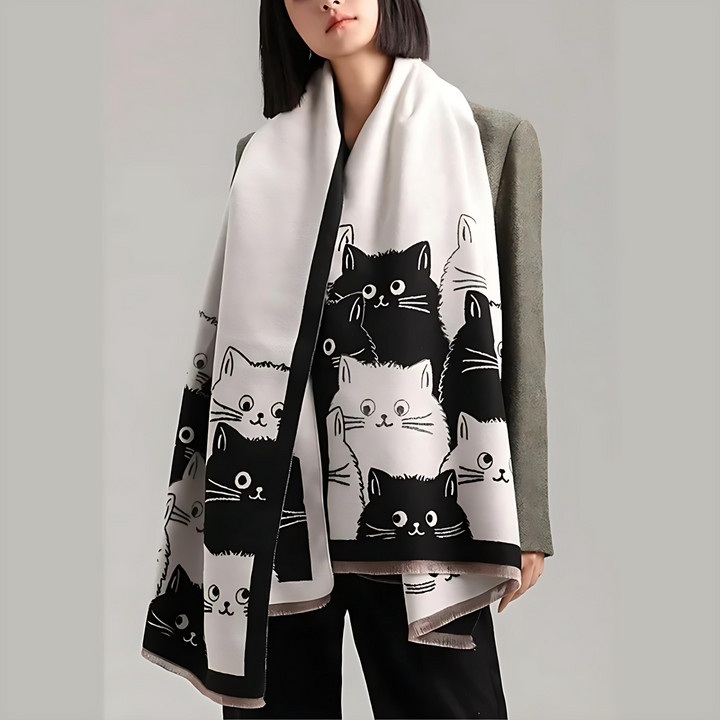 Schal Jacquard Katzenmotiv