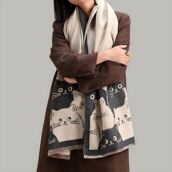 Schal Jacquard Katzenmotiv
