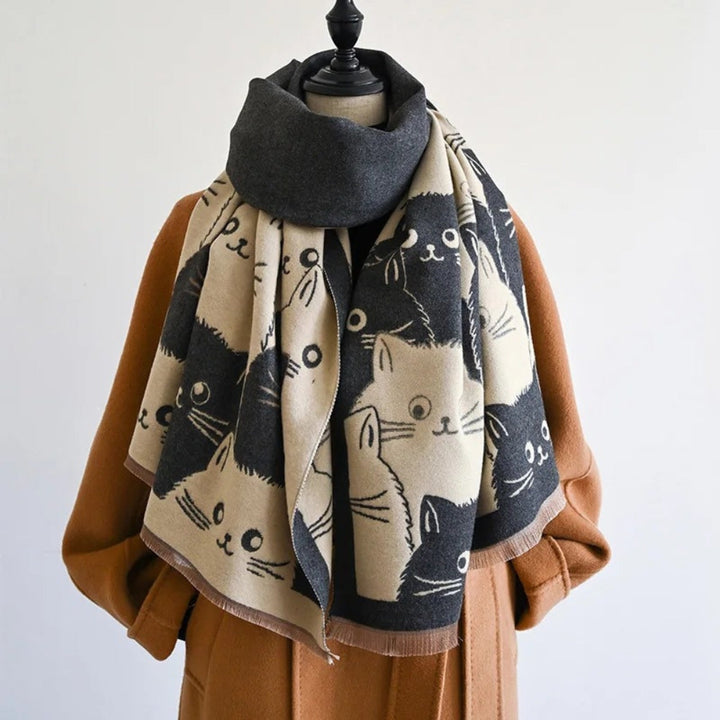 Schal Jacquard Katzenmotiv