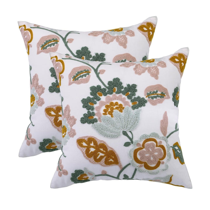 Housse de coussin brodée fleurs 45 x 45 cm