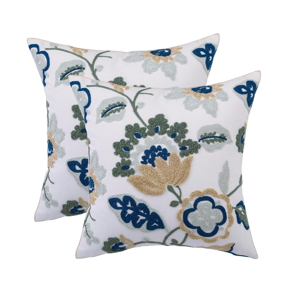 Housse de coussin brodée fleurs 45 x 45 cm