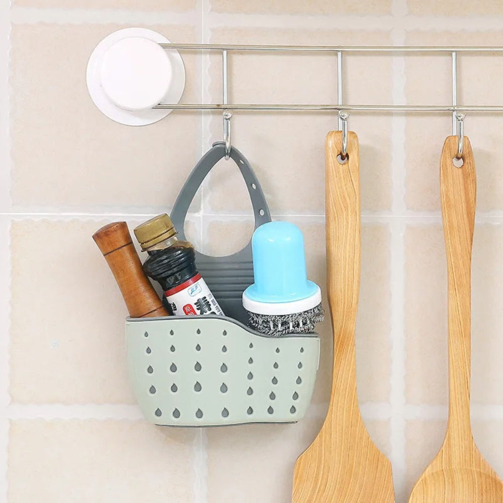 Organiseur d'évier en silicone à fond ouvert
