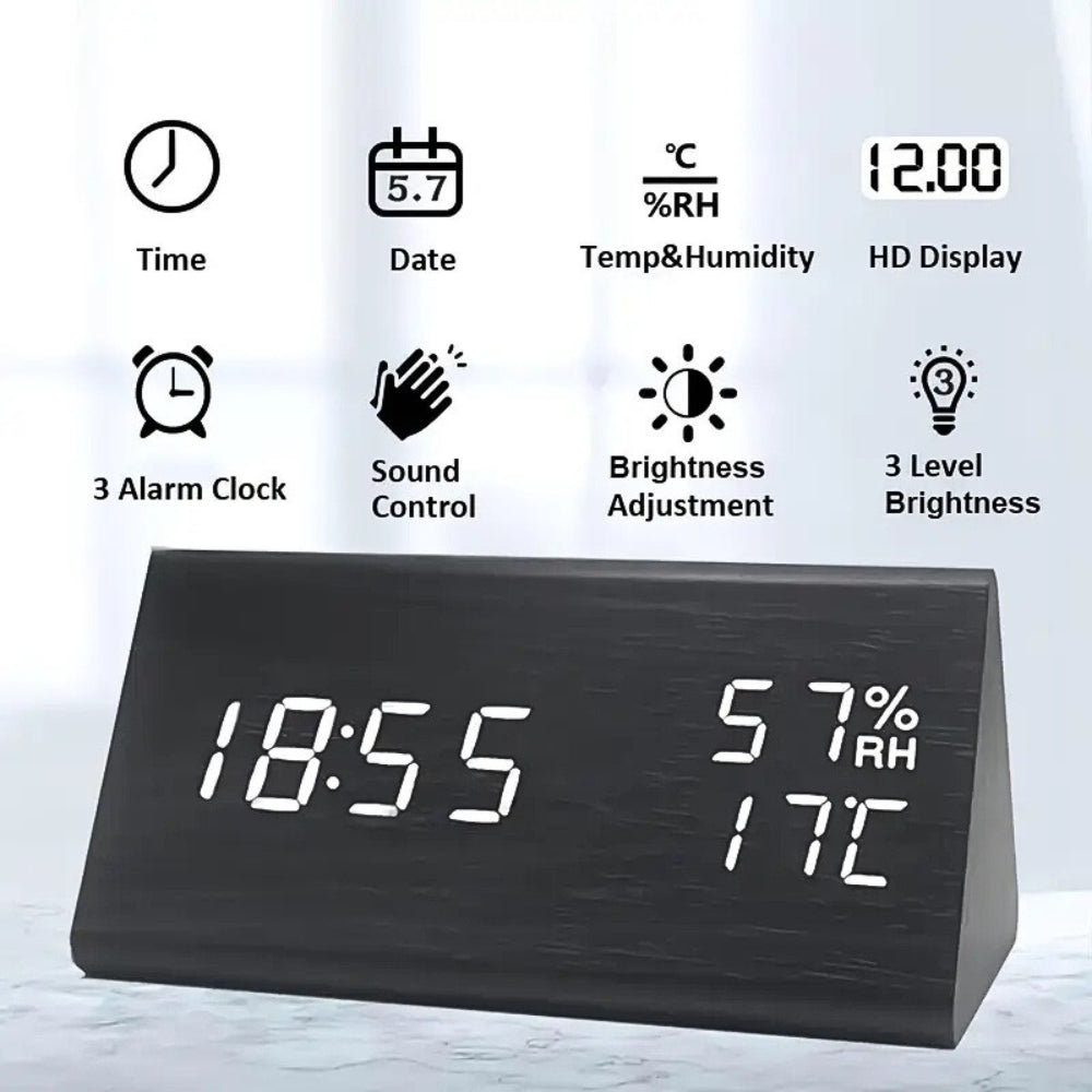 Wecker LED in Holzoptik digital