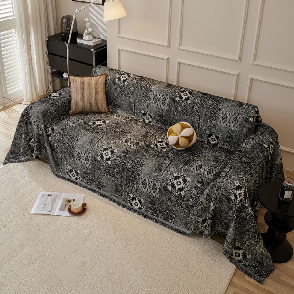 Sofaüberwurf Chenille Ethno-Motiv dick