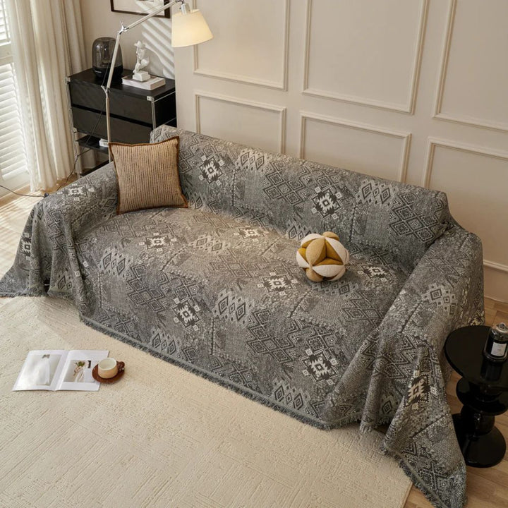 Sofaüberwurf Chenille Ethno-Motiv dick