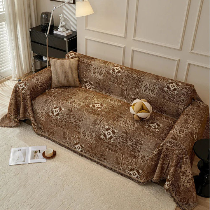 Sofaüberwurf Chenille Ethno-Motiv dick