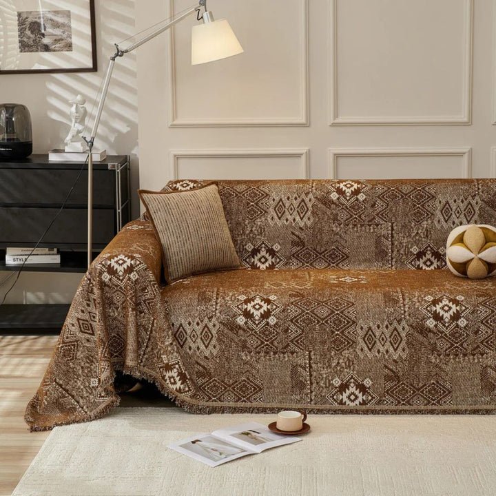 Sofaüberwurf Chenille Ethno-Motiv dick
