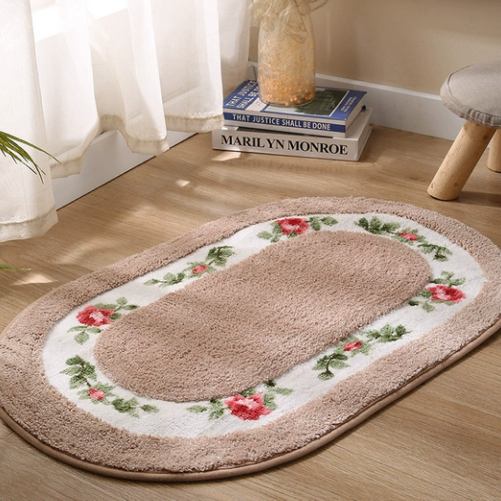 Badematte oval Plüsch Blütenmotiv