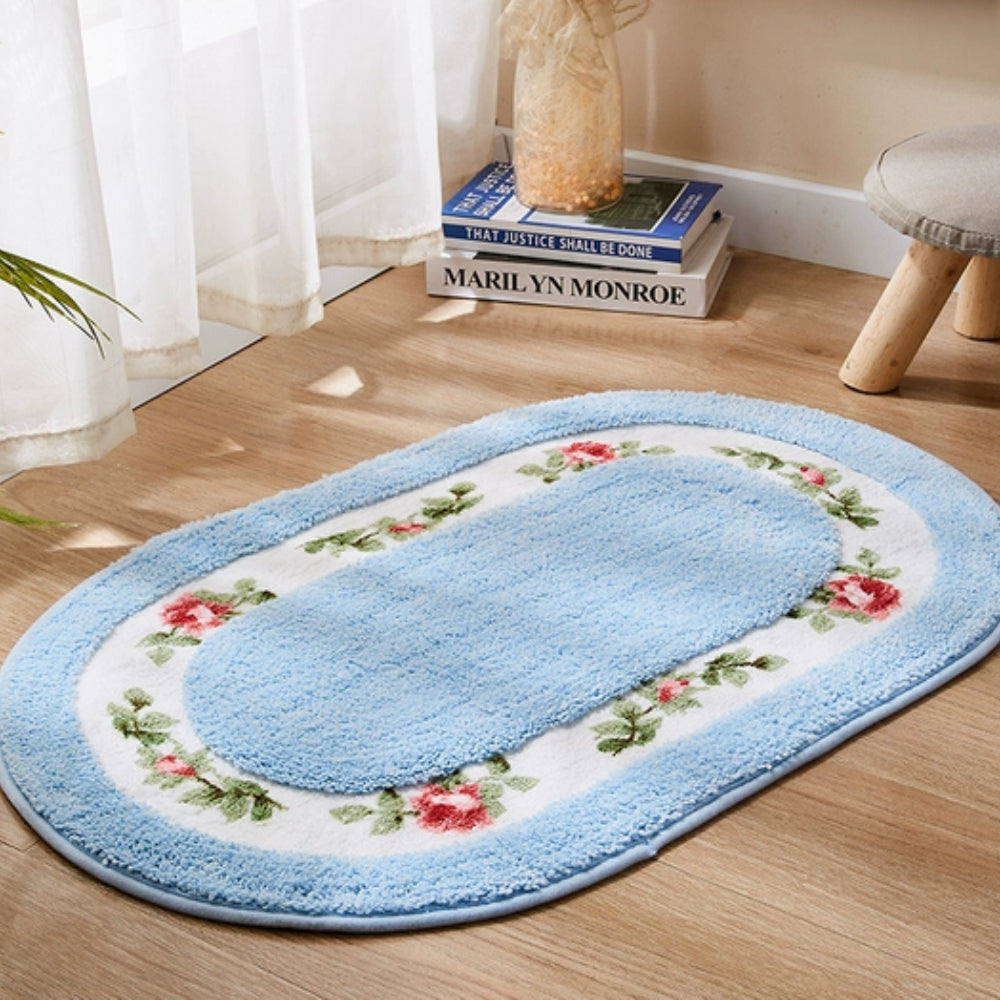 Badematte oval Plüsch Blütenmotiv