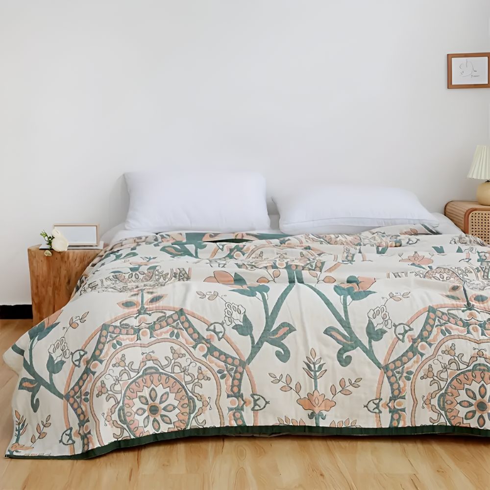 Wendbare Baumwolldecke mit Blatt- und Blumenmuster