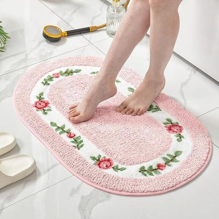 Badematte oval Plüsch Blütenmotiv