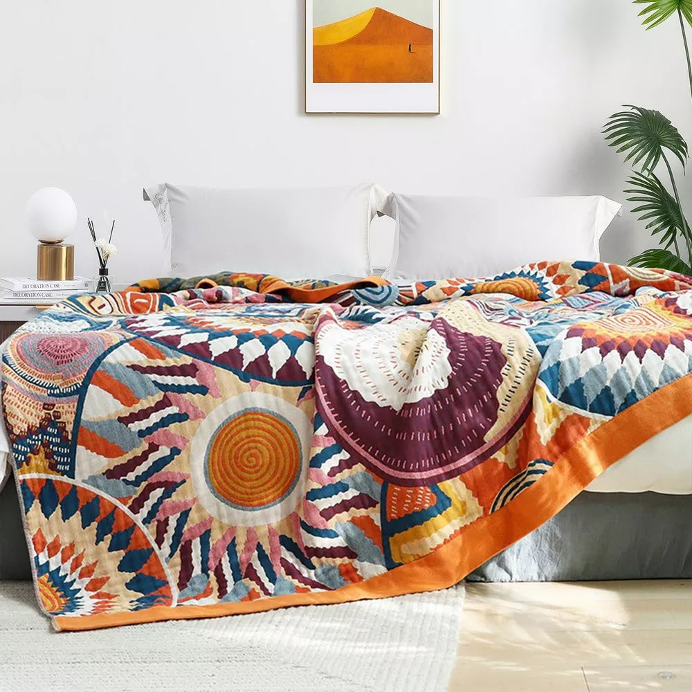 Plaid en coton à motif de soleil nordique