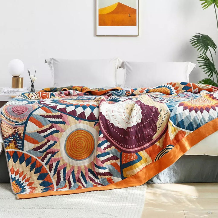 Plaid en coton à motif de soleil nordique