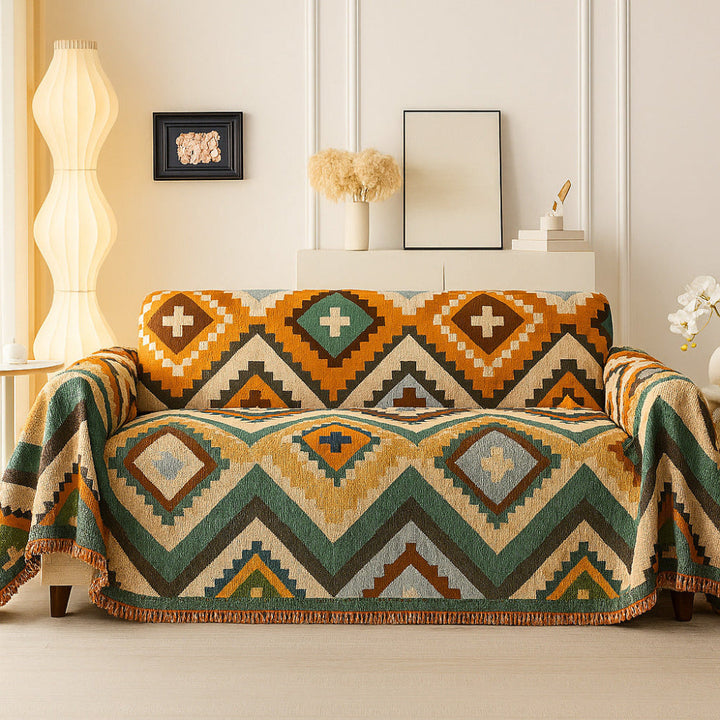 Sofaüberwurf Chenille Aztekenmuster